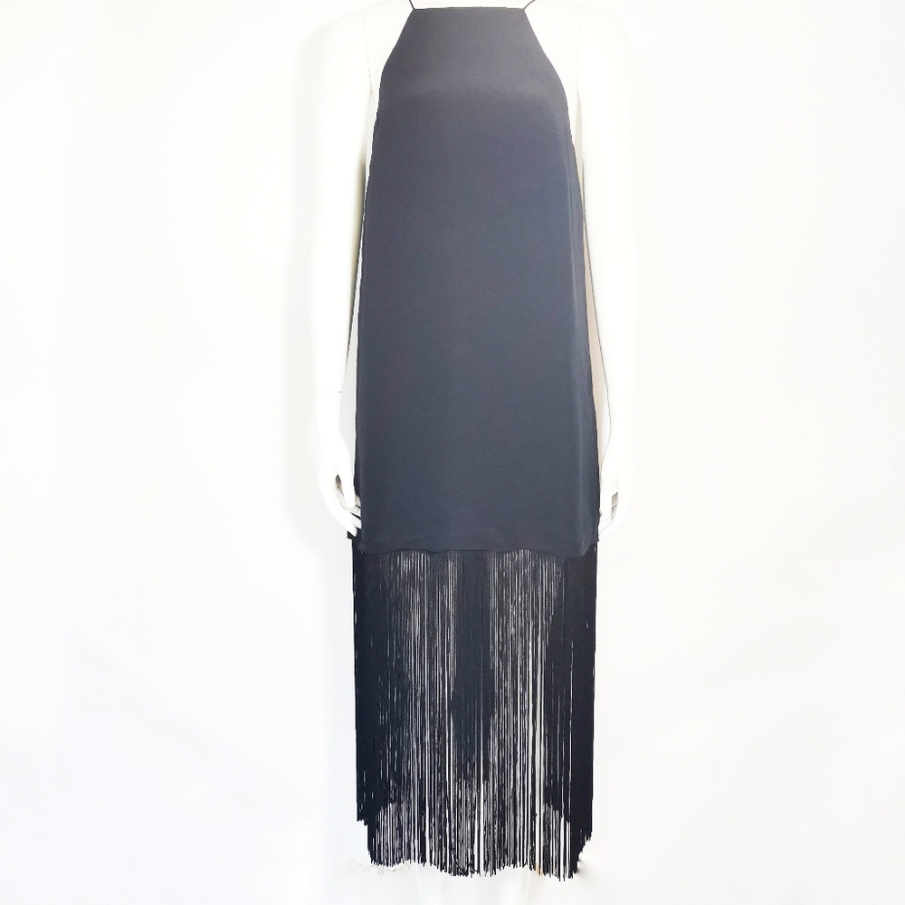 CAMI NYC The Fringe Dress Women Black Silk Midi Dress Small NWT Lined Sexy Party